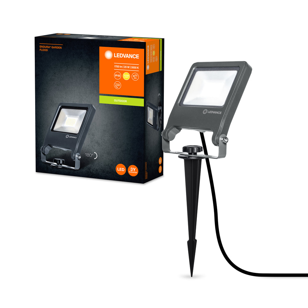 Ledvance ENDURA Garden Flood Spike Luz LED Exterior 20W 3000K 1700 lúmenes IP65 Gris Oscuro