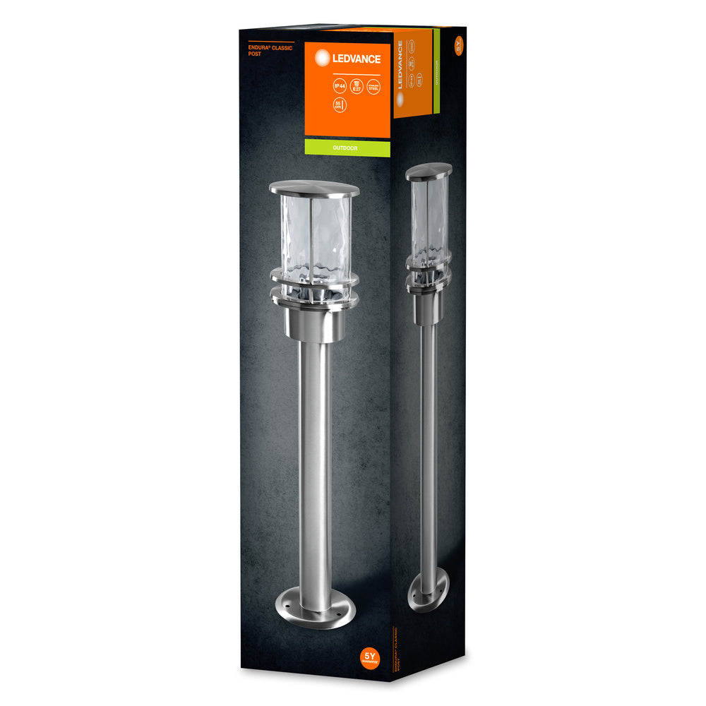 Lámpara de exterior Ledvance ENDURA Classic Post 55cm E27 de acero inoxidable IP44 con difusor de vidrio