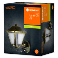 Ledvance ENDURA Classic Tradition Aplique de Pared con Sensor E27 Oro Negro Exterior IP44 Aluminio Fundido a Presión