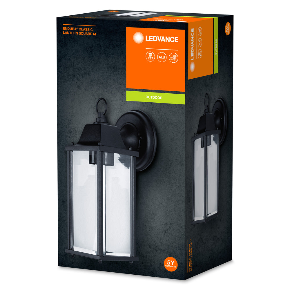 Ledvance ENDURA Lámpara Clásica Linterna Cuadrada E27 aplique de pared exterior Negro IP43 montaje en superficie 220-240V