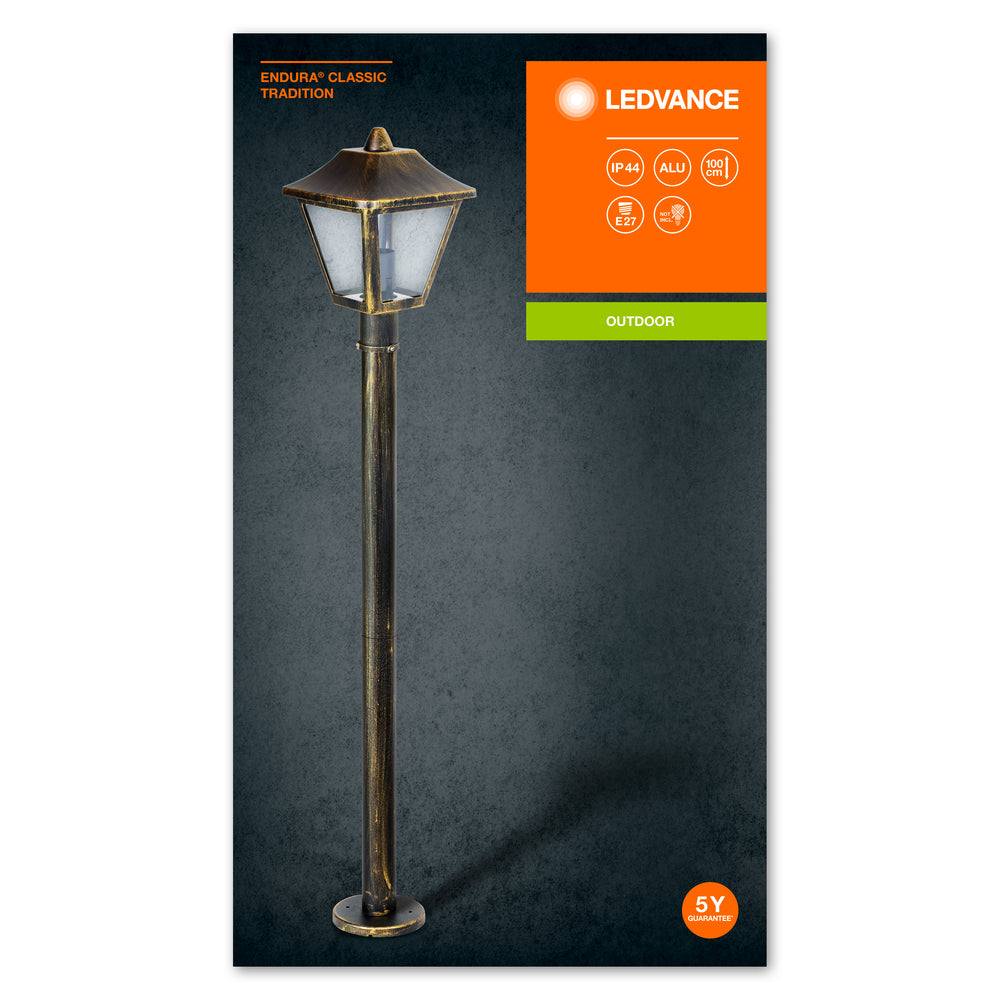 Ledvance ENDURA Classic Tradition farol de pie exterior E27 Negro/Oro IP44 aluminio 1000mm