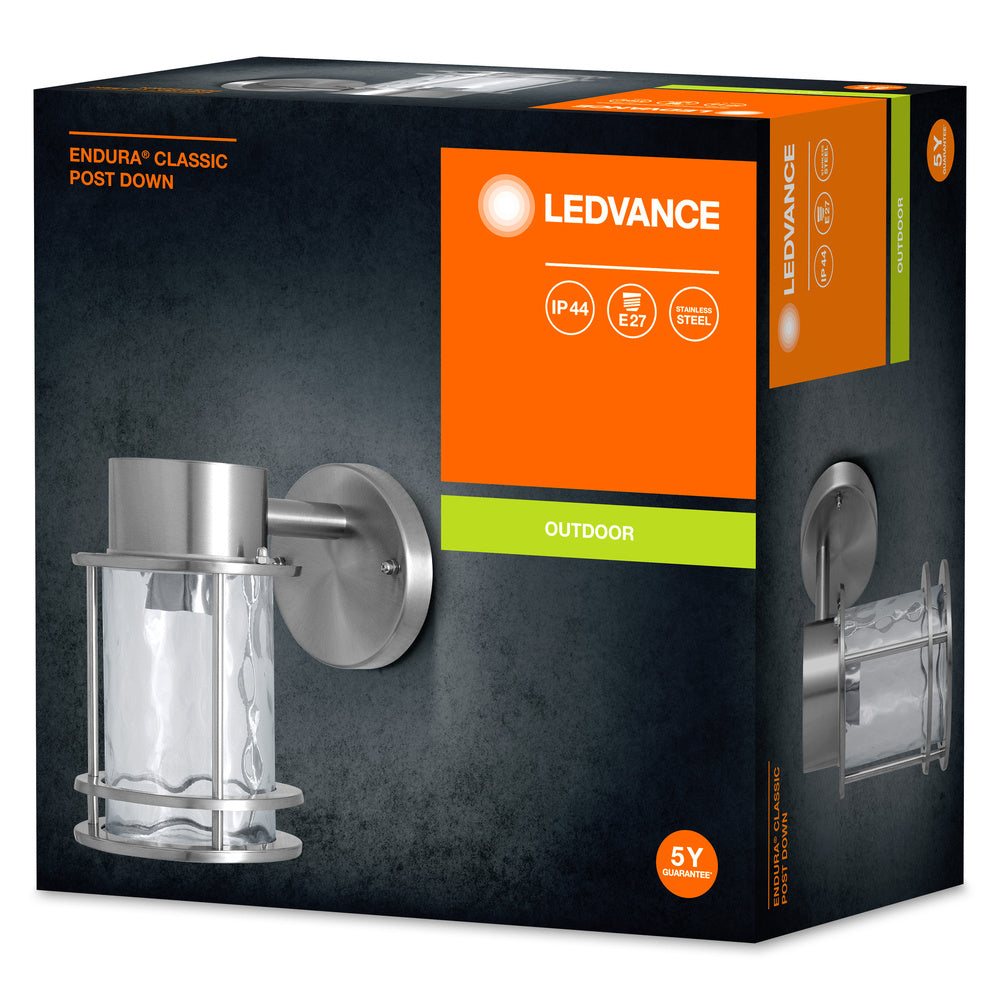 Ledvance ENDURA Classic Post Down E27 aplique de pared exterior Acero Inoxidable Vidrio IP44 220-240V 60W máx
