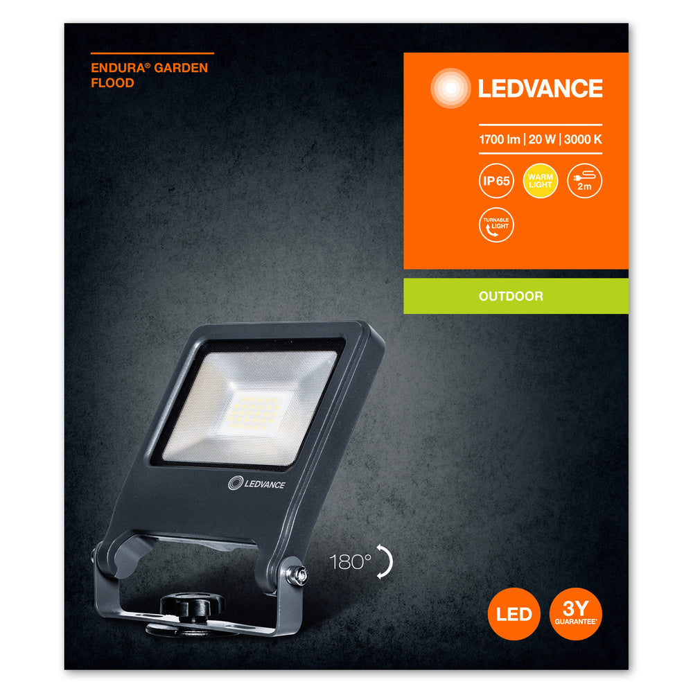 Ledvance ENDURA Garden Flood Spike Luz LED Exterior 20W 3000K 1700 lúmenes IP65 Gris Oscuro