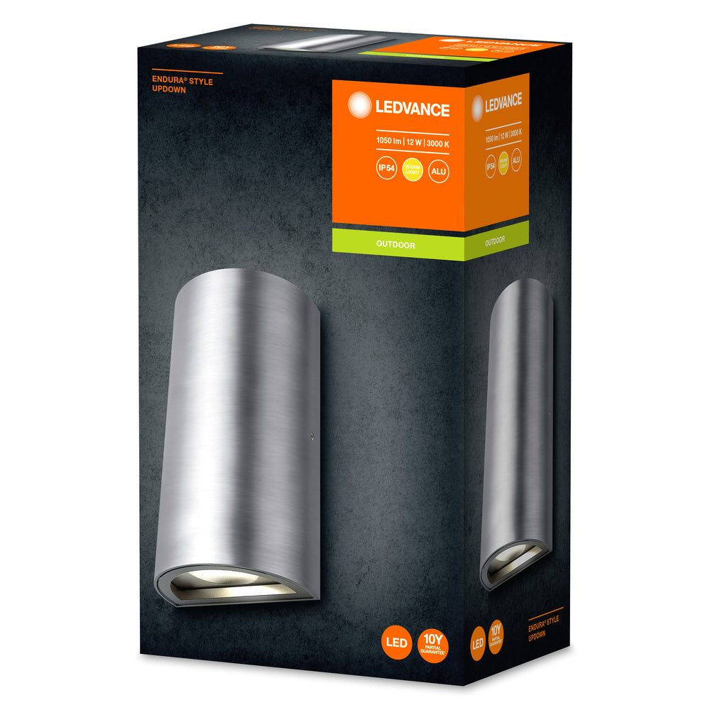Ledvance ENDURA STYLE Aplique de Pared LED UpDown 12W 3000K 700 lúmenes IP44 Aluminio Exterior Montaje en Superficie