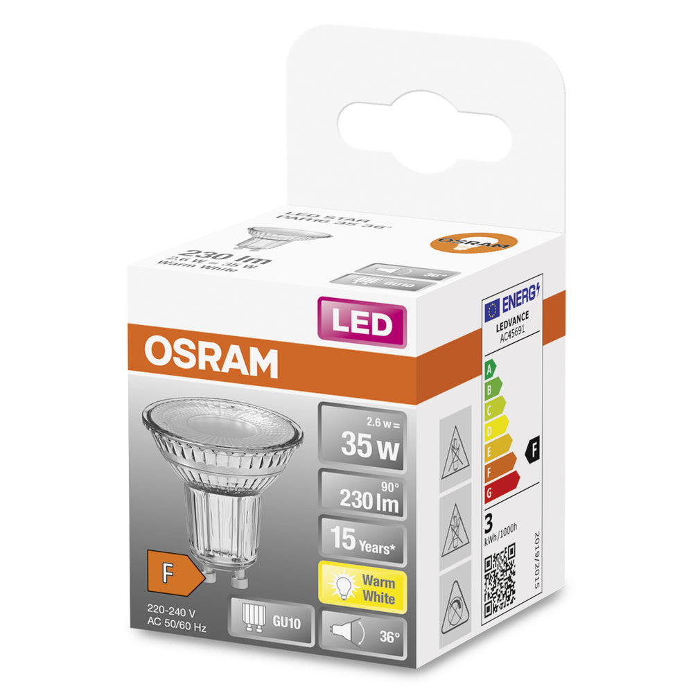 Ledvance Foco LED GU10 2.6W 2700K 230 lúmenes 36° Plateado para Techo o Pared IP20