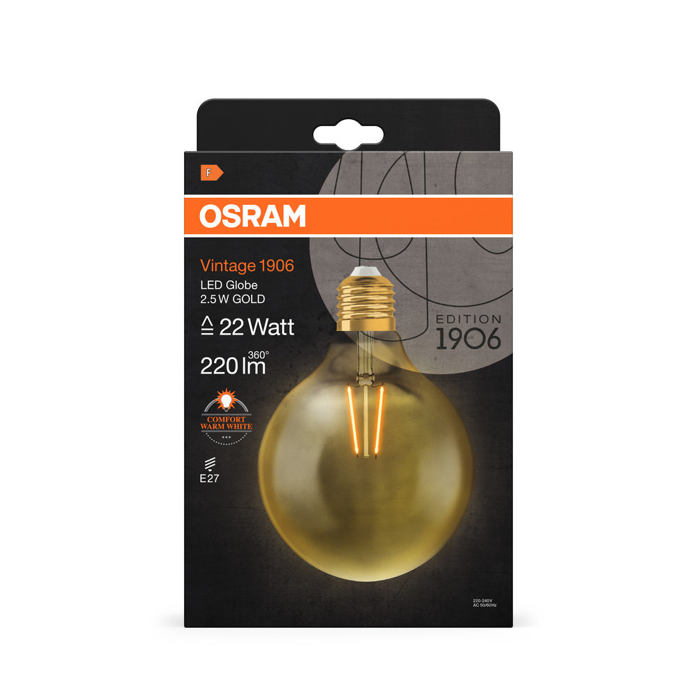 Ledvance Vintage 1906 Globo LED E27 2.5W 2400K Vidrio Dorado 220 lúmenes IP20 no regulable