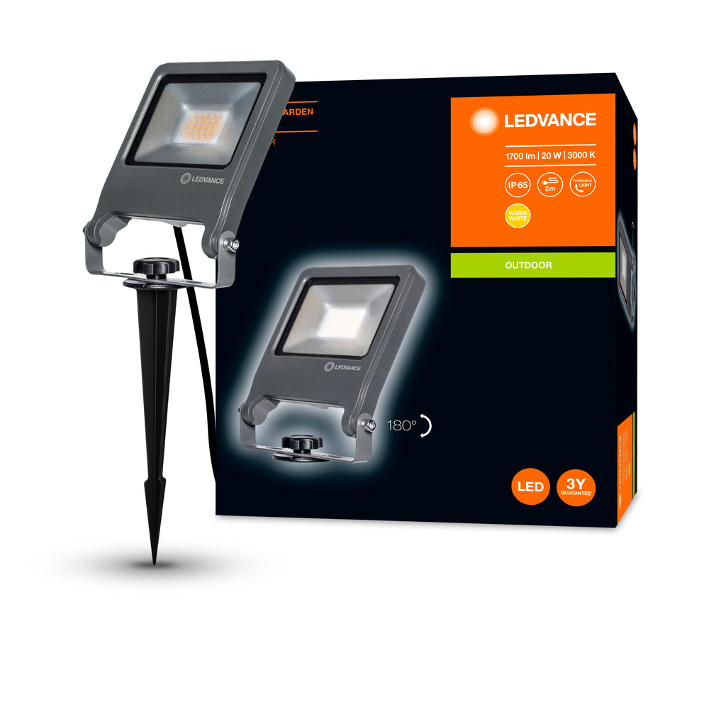 Ledvance ENDURA Garden Flood Spike Luz LED Exterior 20W 3000K 1700 lúmenes IP65 Gris Oscuro