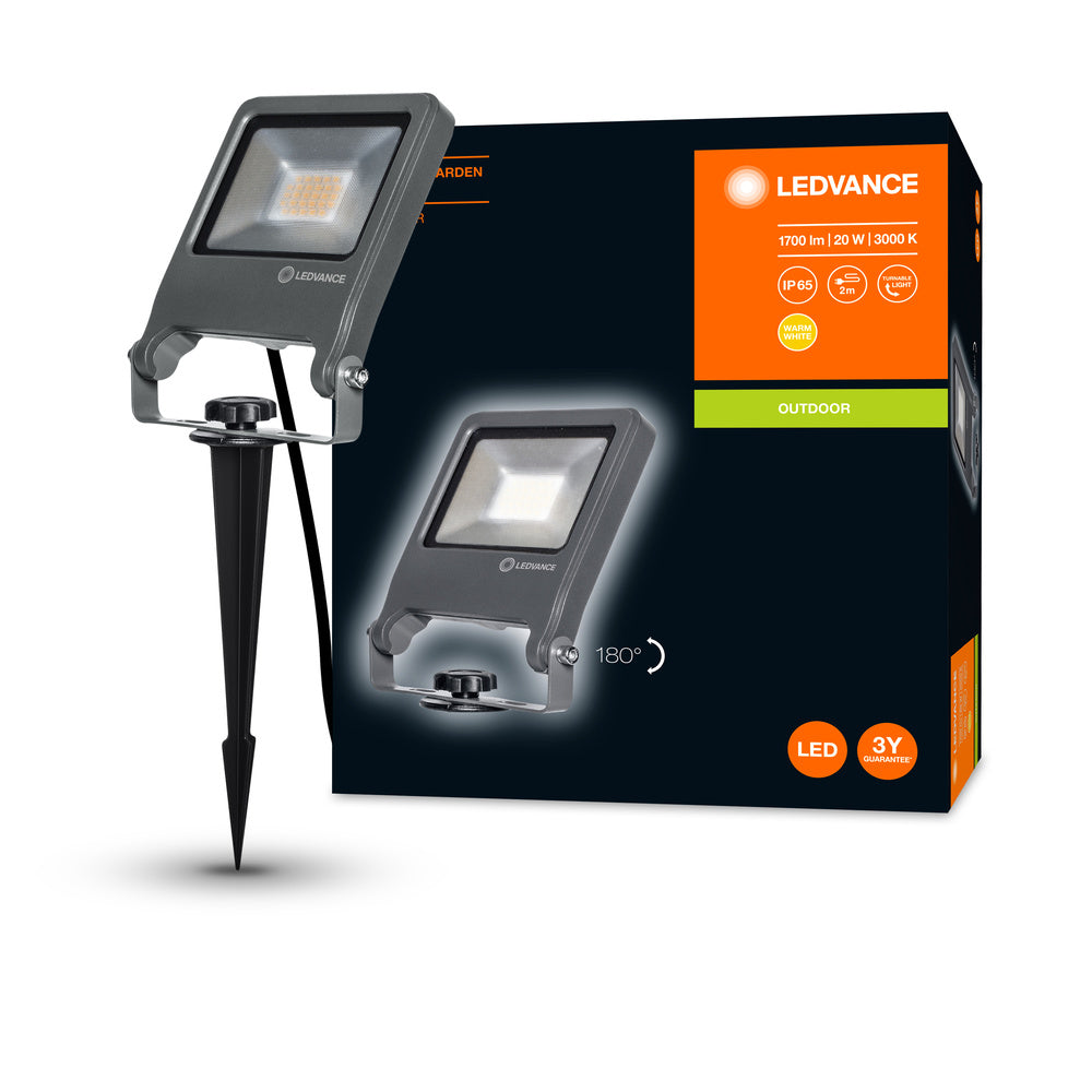 Ledvance ENDURA Garden Flood Spike Luz LED Exterior 20W 3000K 1700 lúmenes IP65 Gris Oscuro