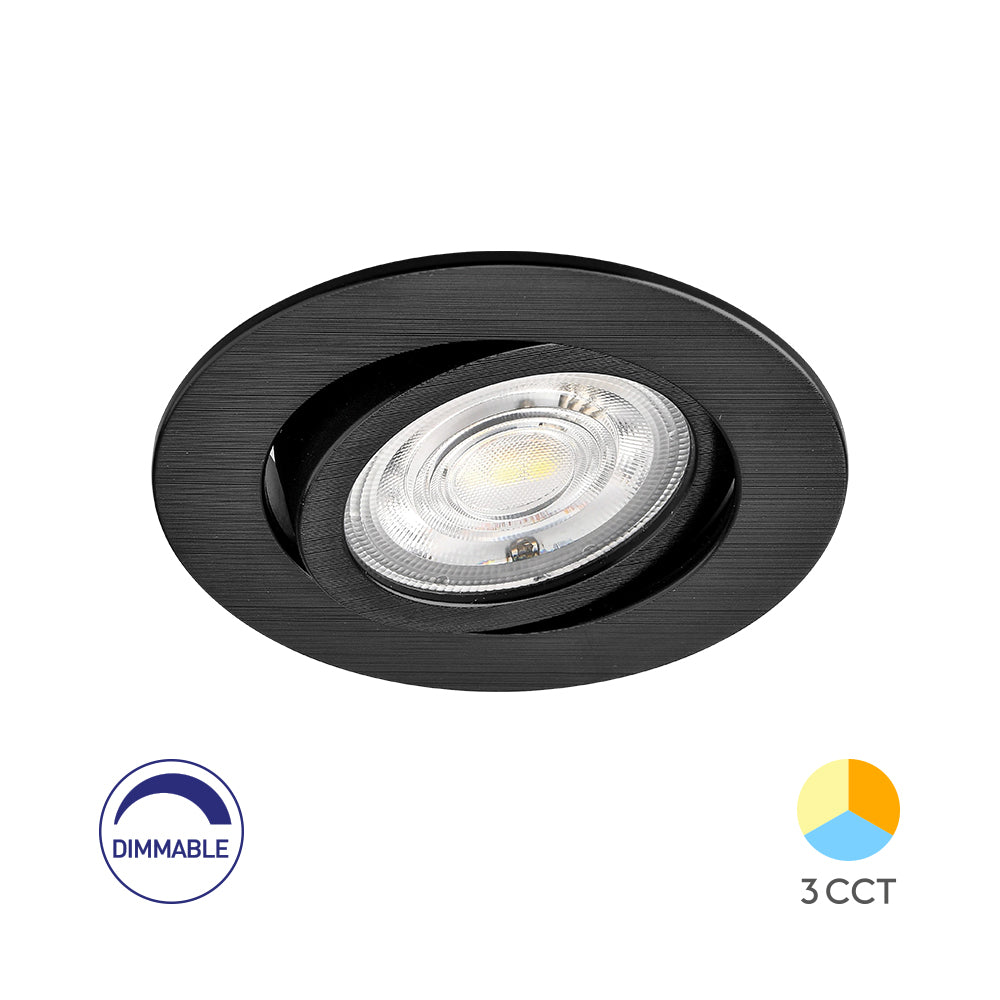 Foco LED dimmable Braytron de 7W, 630 lúmenes, temperatura de color 3IN1, negro, CRI >80, IP20