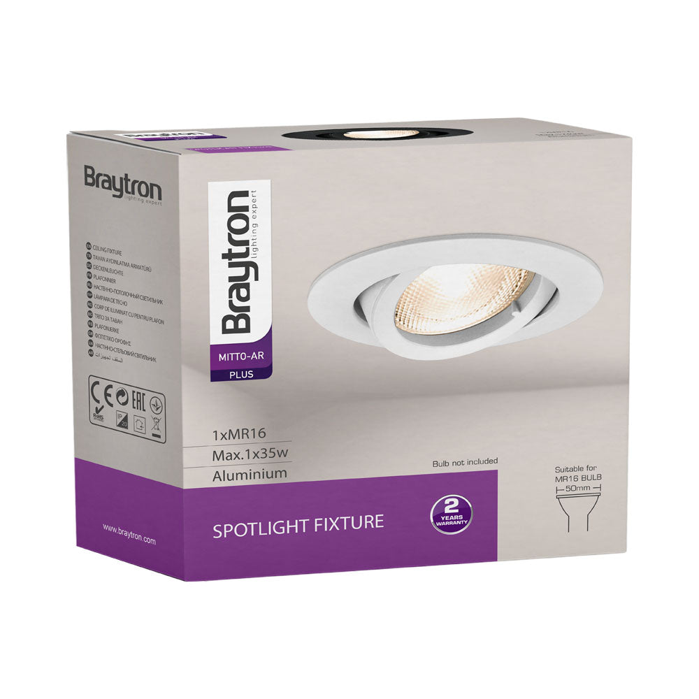 Braytron 35W GU10 foco empotrado negro 82mm MR16 lúmenes iluminación interior