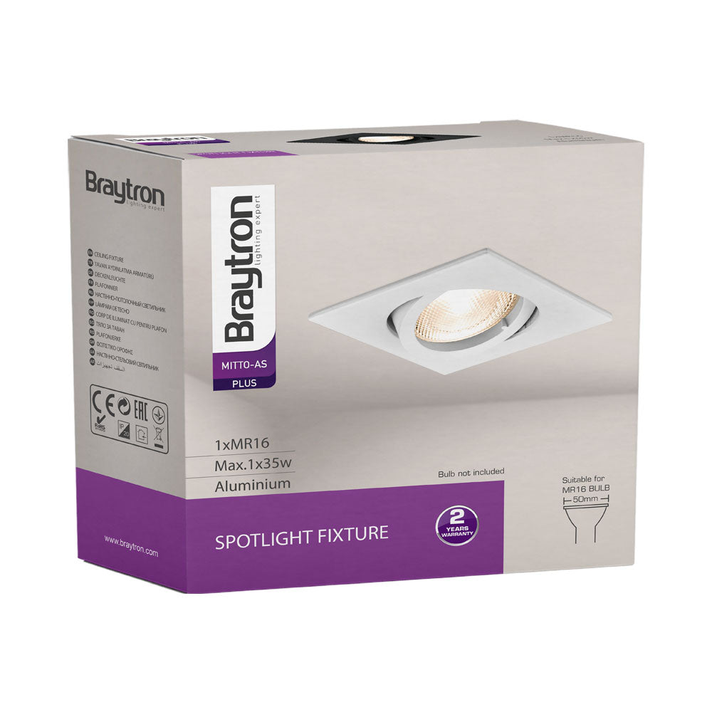 foco empotrado cuadrado negro braytron 35w, aluminio, ip20, interior gu10, mr16