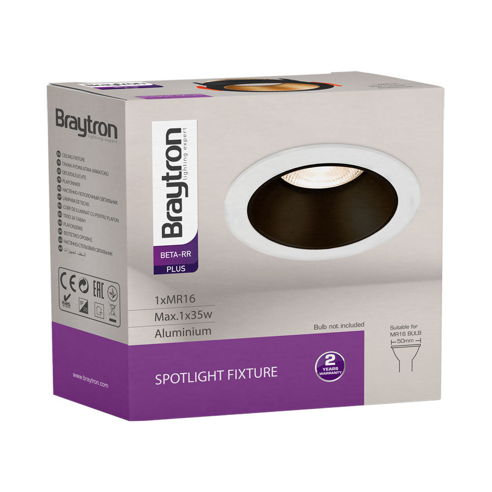 Foco empotrado LED Braytron GU10, máx. 35W, IP20, redondo de aluminio Blanco-Negro, corte de 85mm 70mm