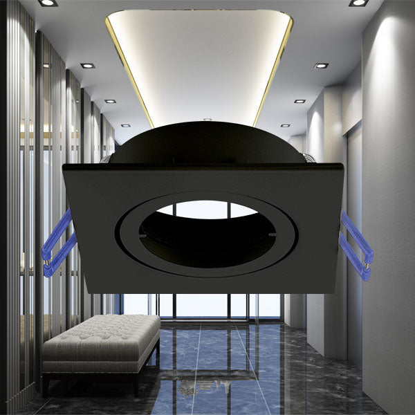 Foco LED empotrado Braytron GU10 cuadrado 82x82mm aluminio negro IP20 35W máx corte 70mm