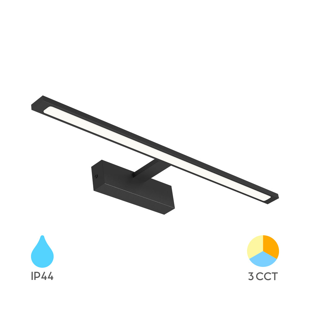 Lámpara de espejo LED Braytron 12W Negra 600mm 3-en-1 CCT 220-240V IP44 900 lúmenes Aluminio