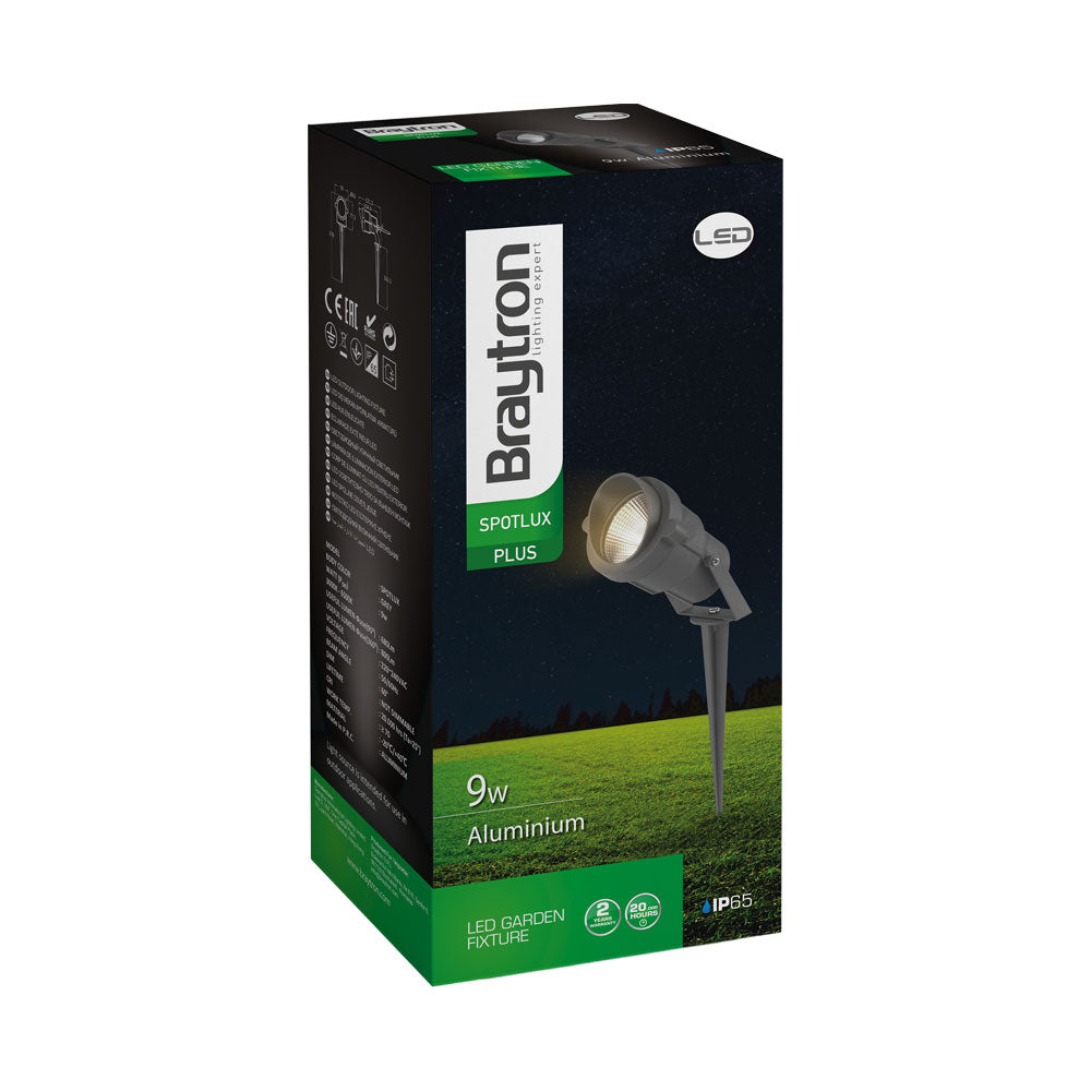 Braytron luz de pincho para exteriores de 9W, IP65, LED, ámbar, ángulo de haz de 60°, cuerpo de aluminio