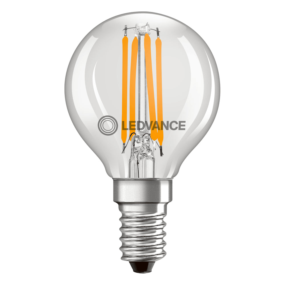 Bombilla LED clásica E14 filament transparente 4W 470 lúmenes 2700K blanco muy cálido reemplaza 40W