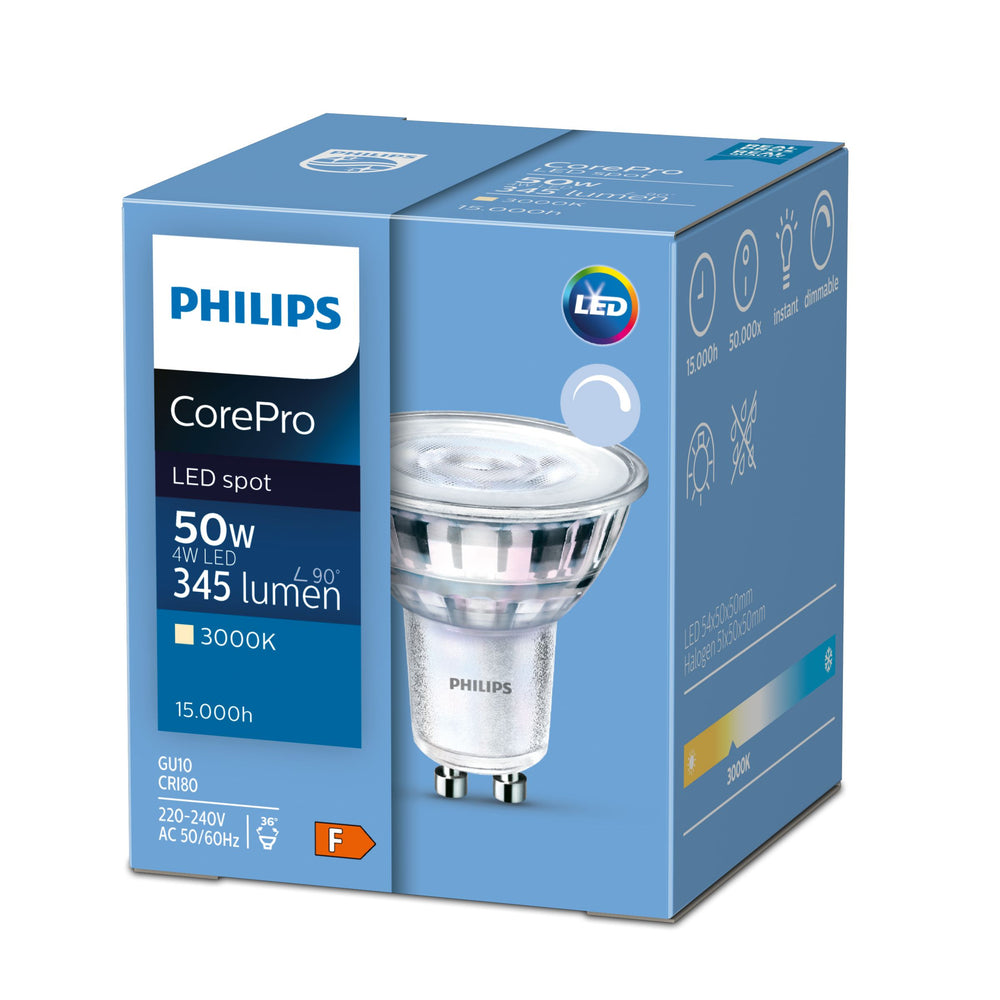 Philips CorePro LED spot MR16 GU5.3 4.4W 12V 2700K 345 lúmenes 36D Blanco Cálido no regulable