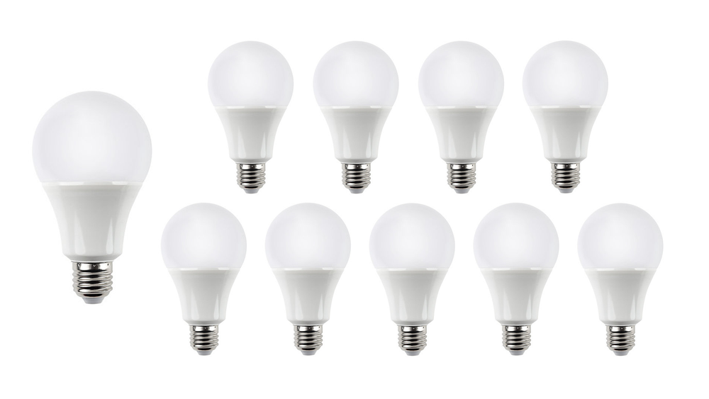 Paquete de lámparas LED Spectrum E27 10x A60 10.5W 1521 lúmenes 3000K chip Philips 220-240V 120° CRI 80 IP20 CE RoHS