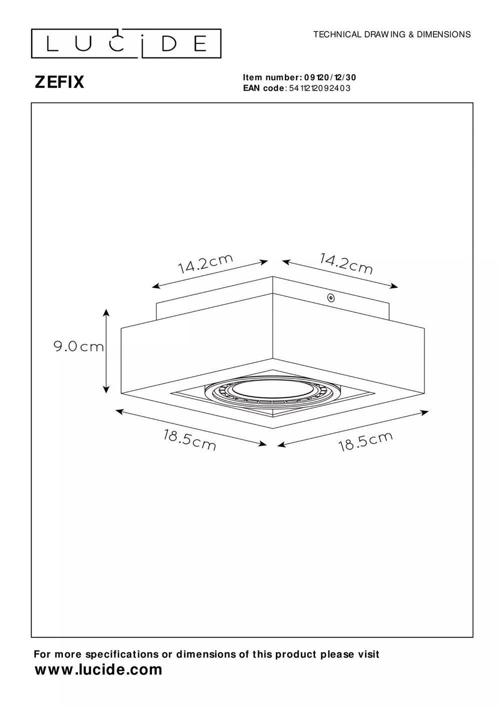 Lucide ZEFIX foco LED de techo, regulable dim to warm, GU10 12W 2200K-3000K, ajustable, cuadrado, Negro, IP20