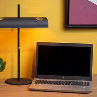 Lámpara de mesa Lucide Glendale, casquillo 2xE27, compatible con LED, Negra con detalles en oro mate, IP20, CE RoHS