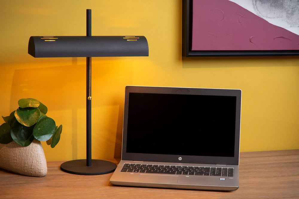 Lámpara de mesa Lucide Glendale, casquillo 2xE27, compatible con LED, Negra con detalles en oro mate, IP20, CE RoHS