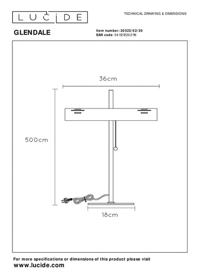 Lámpara de mesa Lucide Glendale 2xE27 negra LED 220-240V AC