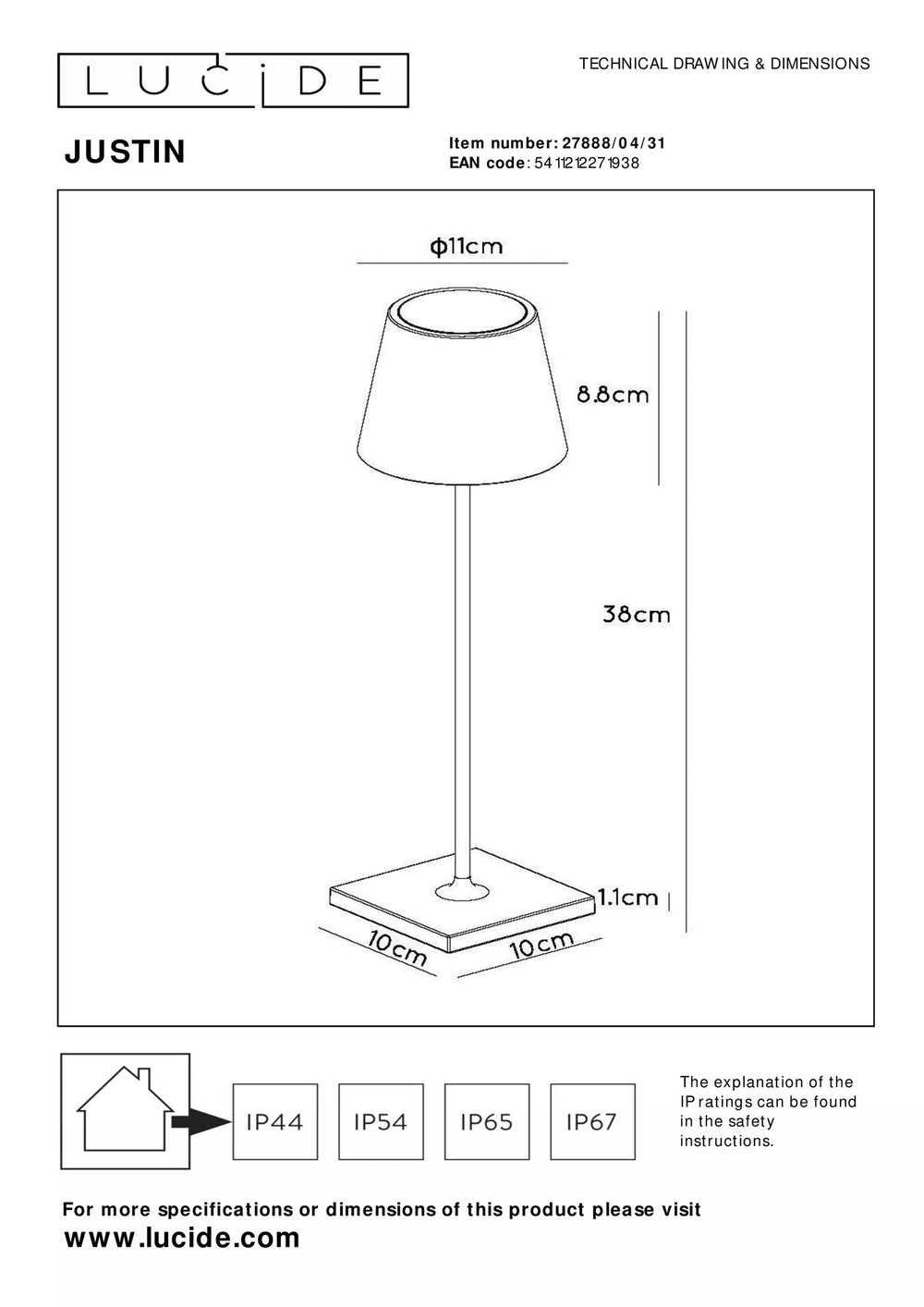 Lámpara LED Lucide 1521 lúmenes útiles, 3000K, 10.5W, reemplazo de 1250W, aluminio dorado mate