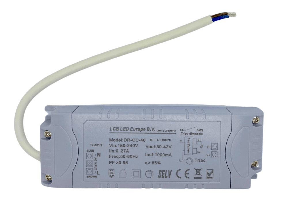 Controlador LED regulable Lcb para panel LED de 36W/40W, 30-42V 1000mA, IP20, corte de fase triac