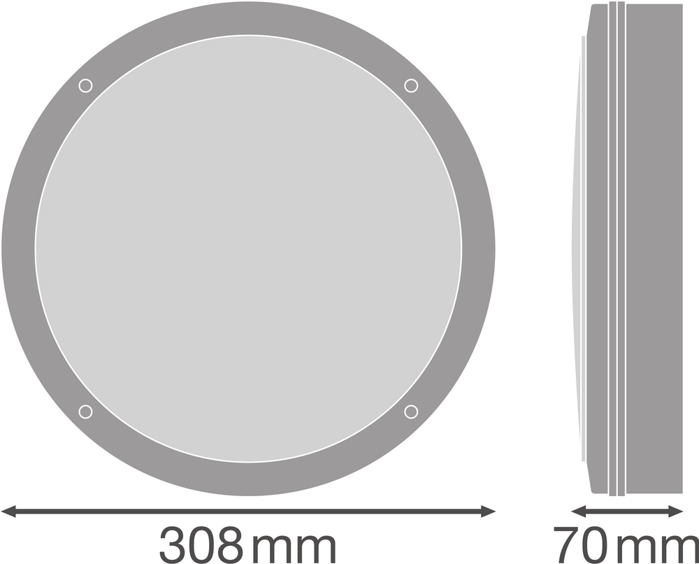 Luz LED de superficie tipo Bulkhead 300mm Blanca, 15W 1400 lúmenes, 4000K Blanco Frío, IP65