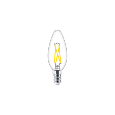 Bombilla LED vela Philips 2.5W E14 B35 vidrio transparente, regulable luz cálida 2200K-2700K 340 lúmenes CRI 90