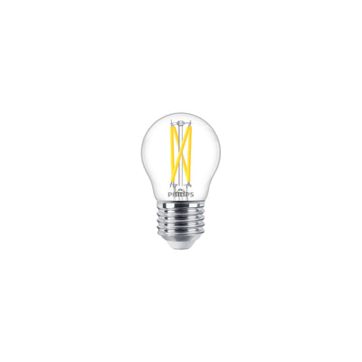 Philips MAS LEDLuster 2.5W E27 P45 Clear Glass Bulb, 2200K-2700K Warm Glow, 340 lumens, CRI 90, Dimmable