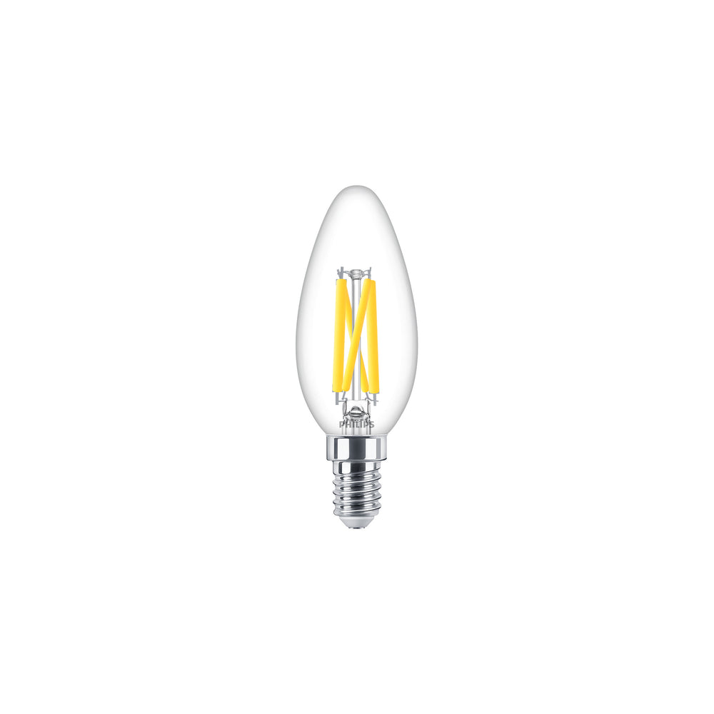 Philips Vela LED 3.4W E14 B35 Transparente Brillo Cálido 2200-2700K regulable 470 lúmenes 90CRI bombilla de vidrio