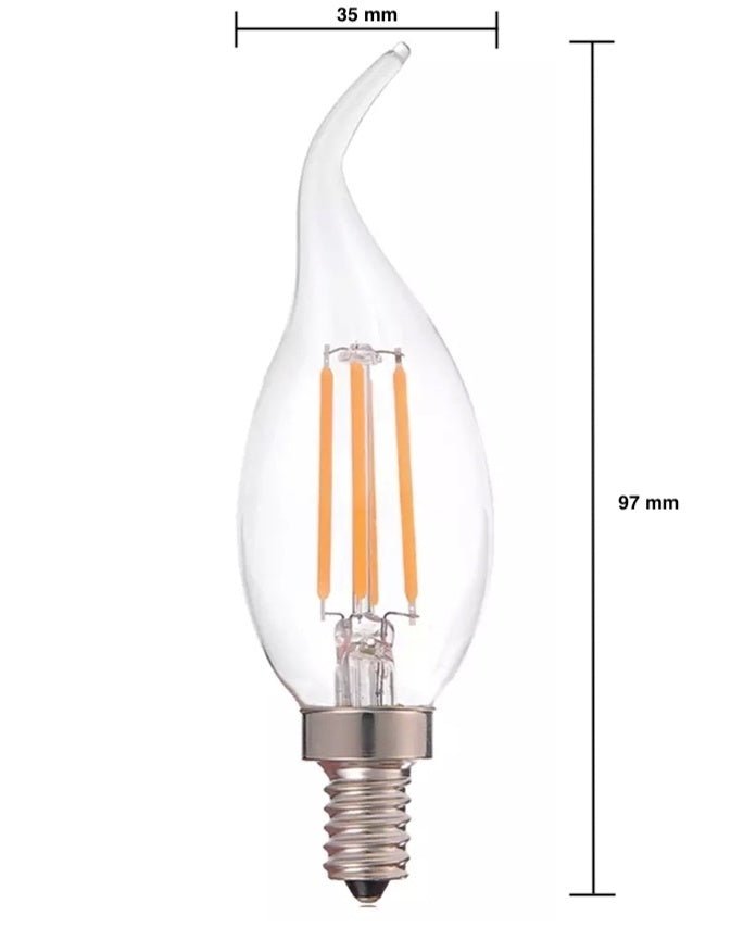 Lámpara de filamento LED E14 C37, 5W reemplaza 40W, 2700K blanco cálido por LCB