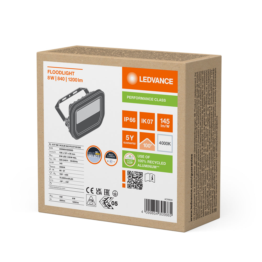 Proyector LED Aluminio Negro 8W 1200 lúmenes 4000K IP66 haz simétrico