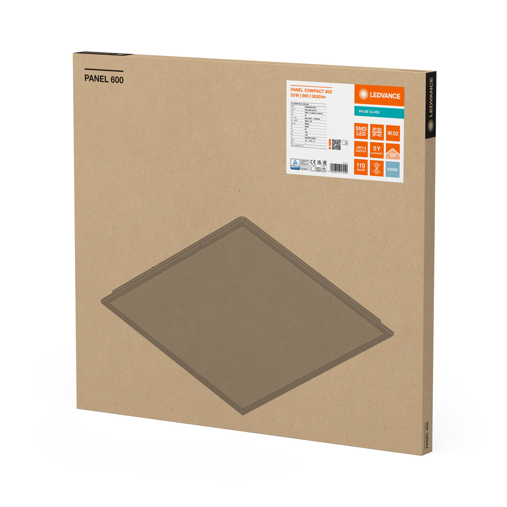 Panel LED Compacto 33W 3630 lúmenes 6500K Luz de día 60x60cm Aluminio Blanco IP20 CRI 80 CE RoHS