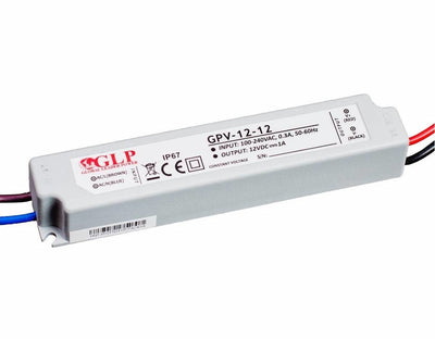 Adaptador de corriente GLP LED 12V 12W 1A, controlador impermeable IP67 para iluminación LED de 12V