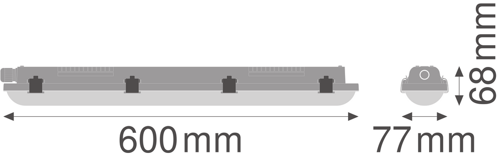 Regleta LED impermeable de montaje 18W 2160 lúmenes 4000K blanco frío 60cm resistente a la humedad