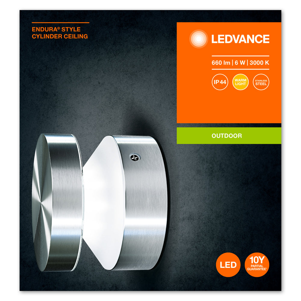 Ledvance ENDURA Style Cylinder Lámpara de Techo LED para Exterior 6W 3000K IP44 Acero Inoxidable