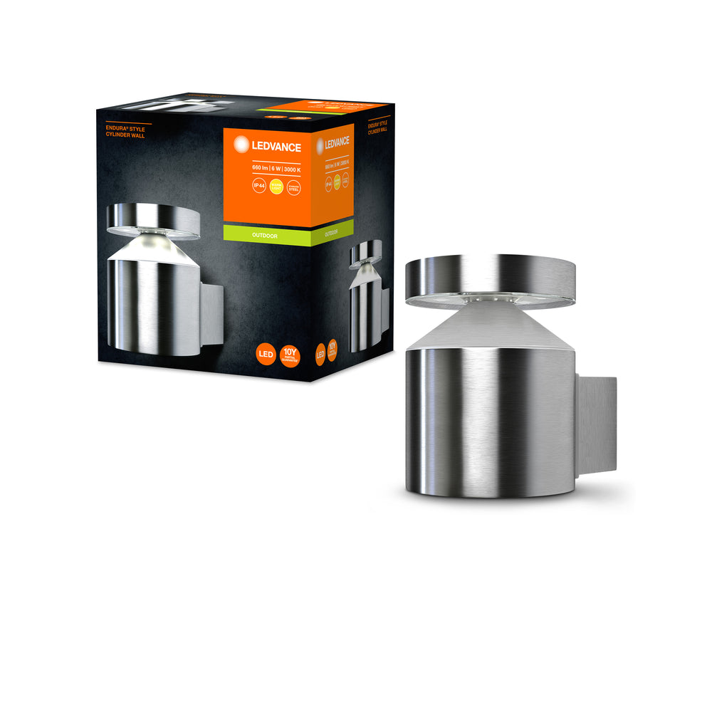 Ledvance ENDURA Style Aplique de Pared LED Cilíndrico 6W 3000K IP44 Acero Inoxidable Para Exterior Montaje en Superficie