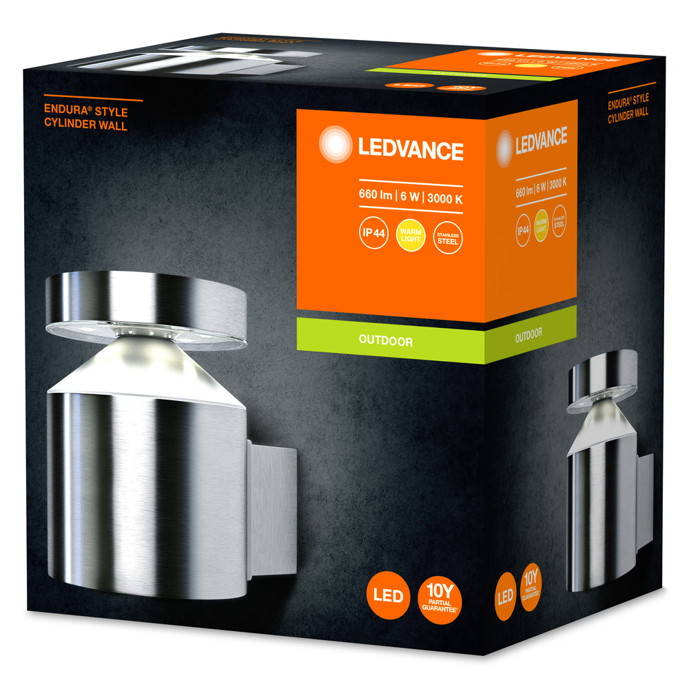 Ledvance ENDURA Style Aplique de Pared LED Cilíndrico 6W 3000K IP44 Acero Inoxidable Para Exterior Montaje en Superficie