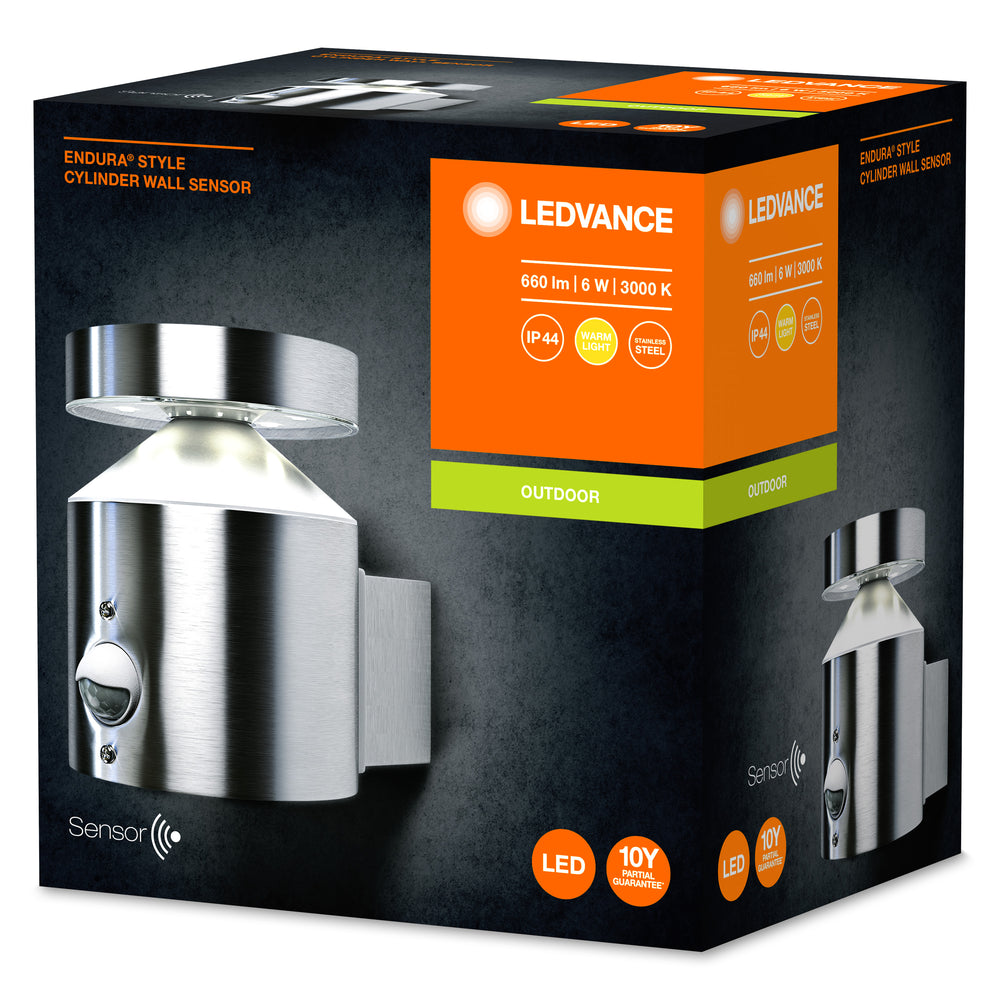 Ledvance ENDURA Style Cilindro Aplique Sensor LED Exterior 6W 3000K Acero Inoxidable IP44