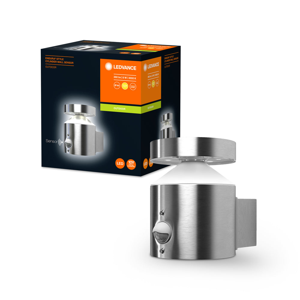 Ledvance ENDURA Style Cilindro Aplique Sensor LED Exterior 6W 3000K Acero Inoxidable IP44