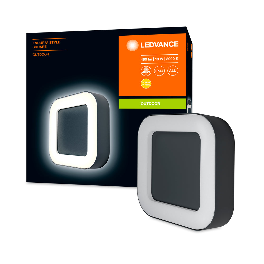 Ledvance ENDURA Style Square aplique LED de pared 13.5W 3000K Gris Oscuro IP44 IK07 montaje superficial exterior