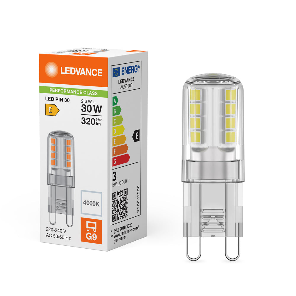 Bombilla Ledvance LED G9 Pin 2.6W 4000K Transparente 320 lúmenes 220-240V 300° No Regulable Blanco Frío