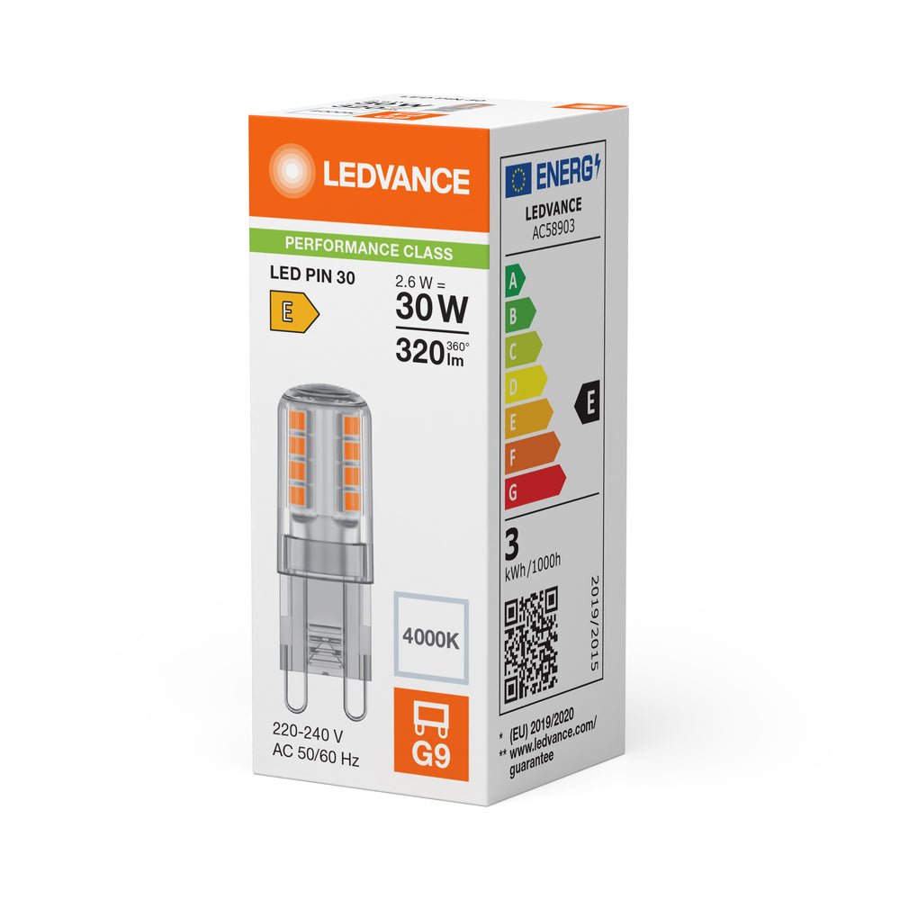 Bombilla Ledvance LED G9 Pin 2.6W 4000K Transparente 320 lúmenes 220-240V 300° No Regulable Blanco Frío