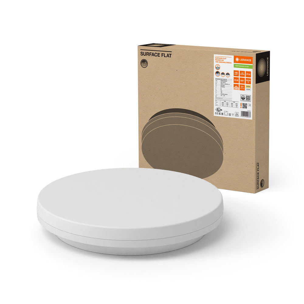 Ledvance luz LED de superficie plana redonda para techo y pared 19W 2660 lúmenes 3000K 4000K IP54 IK08 Blanco