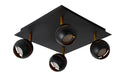 Lucide BINARI foco de techo LED, 4x4.5W 2700K, metal redondo, negro arena mate con detalles dorados, IP20