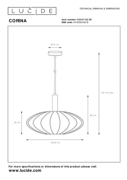 Lámpara colgante LED Lucide CORINA Ø50cm, E27, regulable, 40W, 230V, altura ajustable, diseño moderno color crema