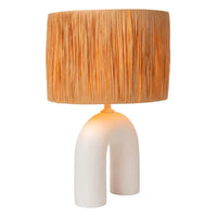 Lámpara de mesa LED Lucide Ronda con casquillo E27, pantalla de ratán, base de cerámica, 28x28x45cm Blanca para uso en interiores