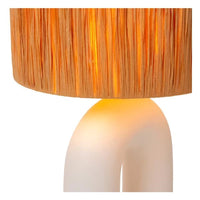 Lámpara de mesa LED Lucide Ronda con casquillo E27, pantalla de ratán, base de cerámica, 28x28x45cm Blanca para uso en interiores